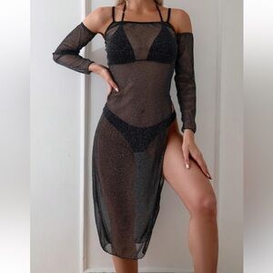 NWT No Label Size M 3pc Sexy Split Hem Coverup Dress with Removable Sleeves